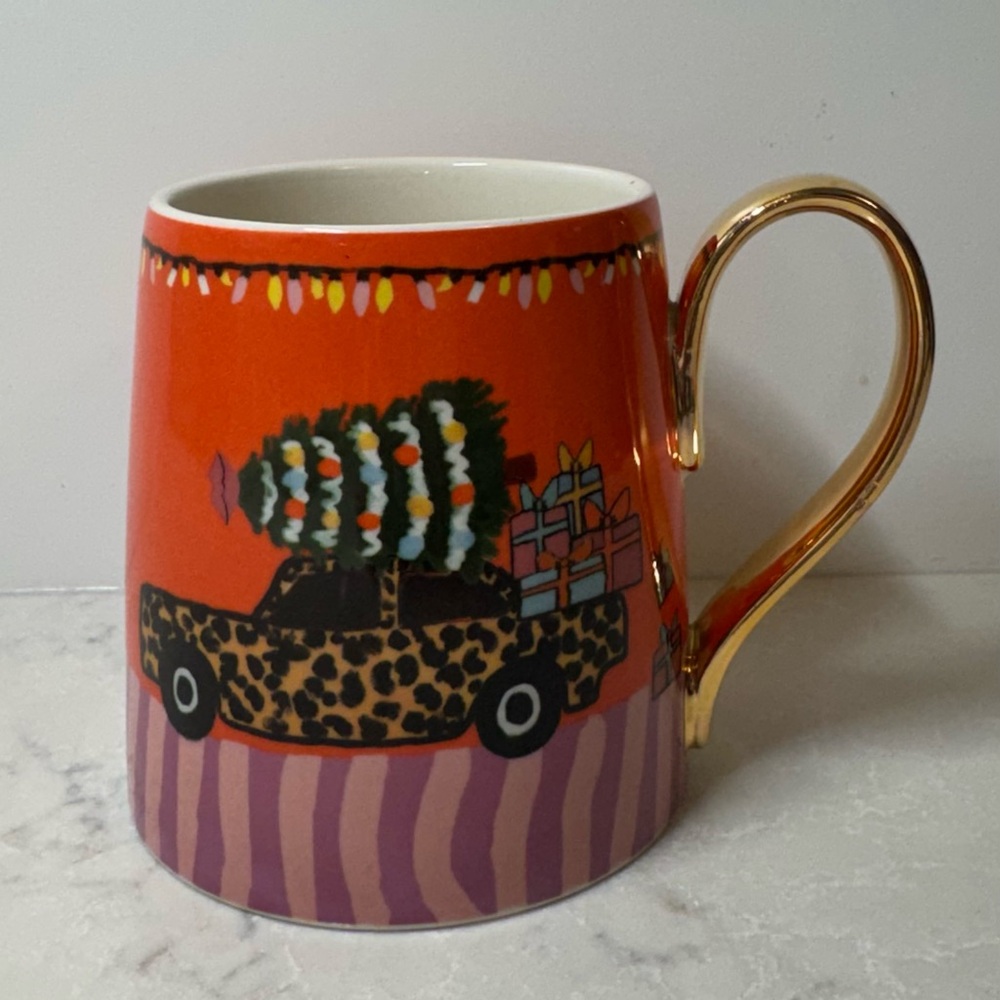 Anthropologie Kendra Dandy Gifts in Transport Mug 15oz Orange & Gold